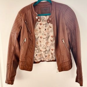 Cavalini Brown Vegan Leather Moto Jacket